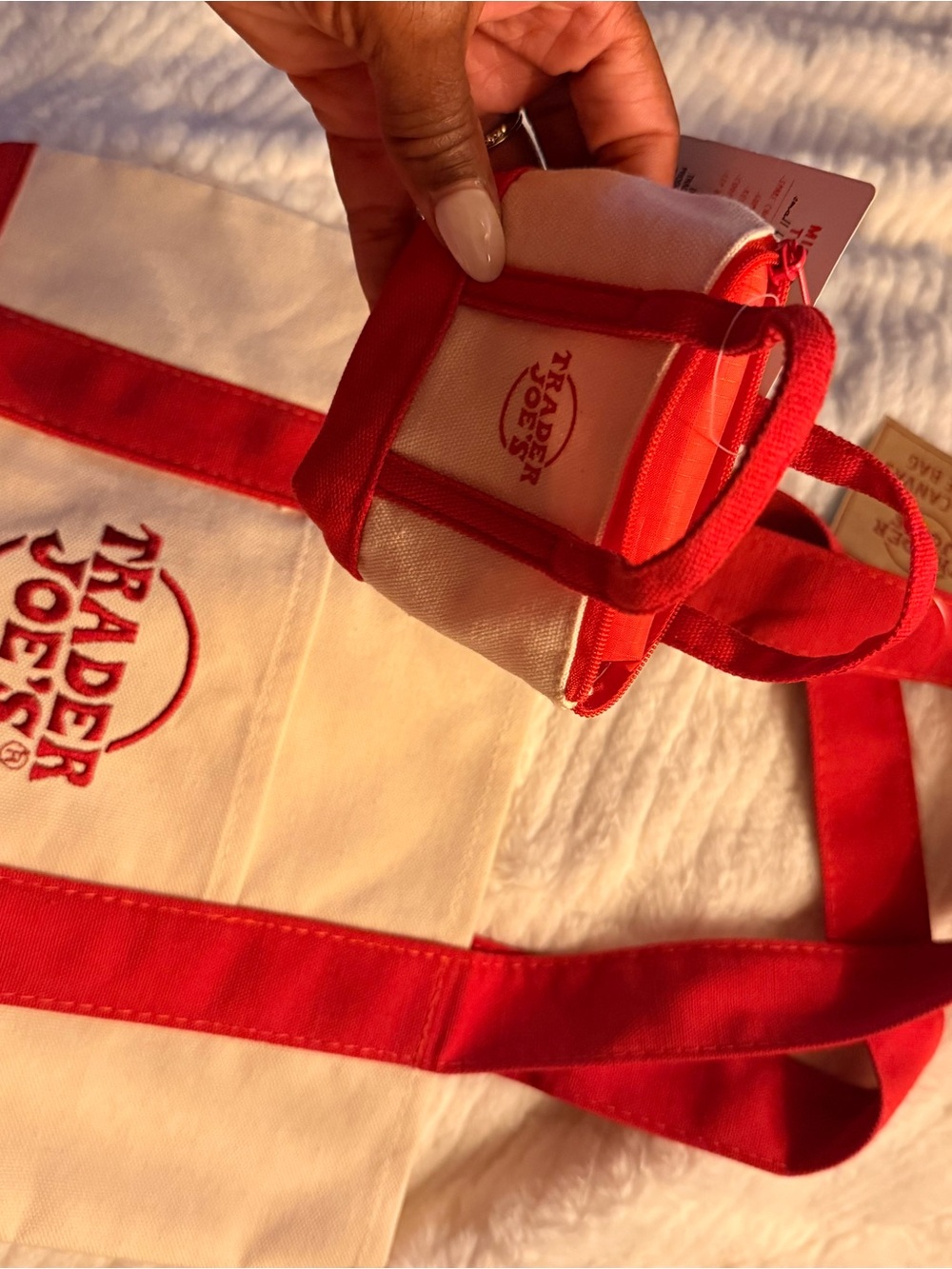 Trader Joe's Red & Cream Canvas Tote Bag with Mini Tote - Picture 4 of 6